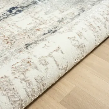 5' X 7' Beige Cream Blue And Gray Abstract Stain Resistant Area Rug