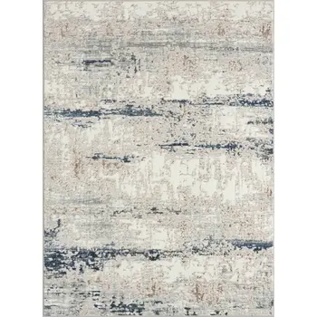 7' X 9' Beige Cream Blue And Gray Abstract Stain Resistant Area Rug