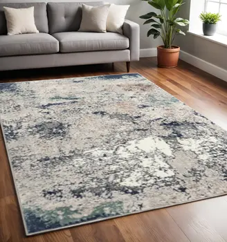 5' X 7' Blue And Gray Abstract Stain Resistant Area Rug