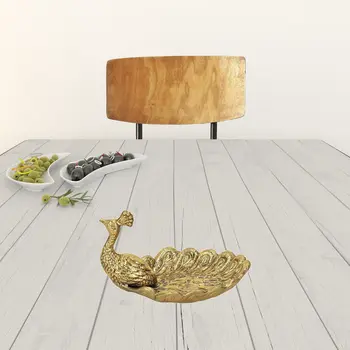 7" Burnished Gold Peacock Metal Handmade Tray