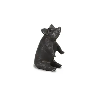 8" Black Metal Pig Hand Painted Figurine Tabletop Sculpture