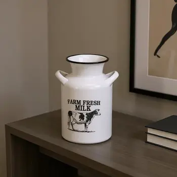 8" Black And White Metal Jug Vase
