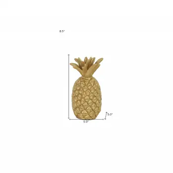 9" Gold Cast Iron Pineapple Hand Painted Sculpture