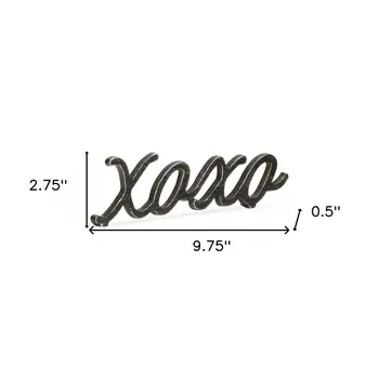 3" Black Cast Iron Hand Painted XOXO Sentiment Tabletop Sculpture
