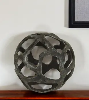 6" Natural Black Cast Iron Abstract Decorative Orb