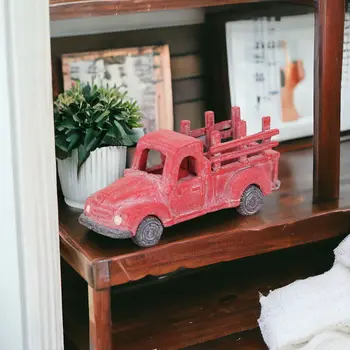 5" Red Metal Hand Painted Decorative Truck Tabletop Sculpture