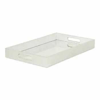 16" Silver Rectangular Wood Handmade Tray With Handles