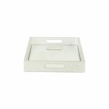 16" Silver Rectangular Wood Handmade Tray With Handles