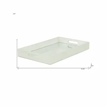 16" White Silver Rectangular Wood Handmade Tray With Handles