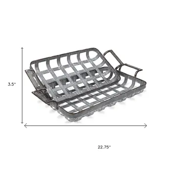 Set of Two Gray Metal Handmade Serving Tray With Handles