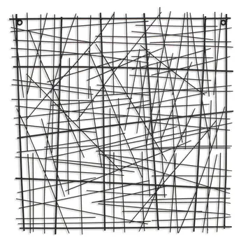 32" X 32" Black Handcrafted Abstract Lines Metal Hanging Dimensional Sculpture