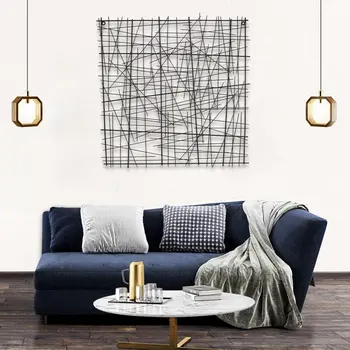 32" X 32" Black Handcrafted Abstract Lines Metal Hanging Dimensional Sculpture