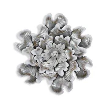 27" X 27" Gray and Off White Galvanized Metal Flower Hanging Dimensional Sculpture