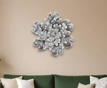 27" X 27" Gray and Off White Galvanized Metal Flower Hanging Dimensional Sculpture