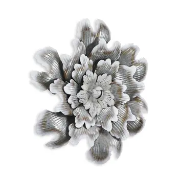 27" X 27" Gray and Off White Galvanized Metal Flower Hanging Dimensional Sculpture