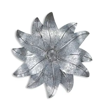 27" X 27" Gray and Off White Galvanized Metal Flower Hanging Dimensional Sculpture