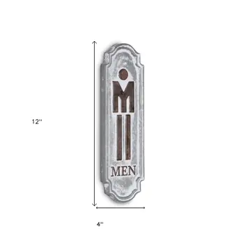 12" X 4" Gray and Brown Handcrafted Mens Room Metal Wall Decor