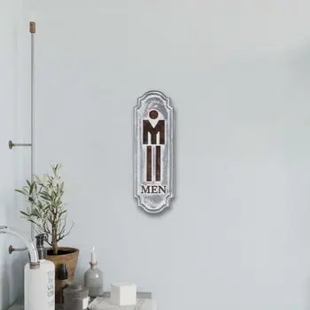 12" X 4" Gray and Brown Handcrafted Mens Room Metal Wall Decor