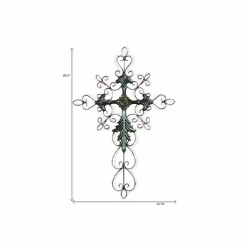 28" Green and Gold Metal Hanging Cross Wall Decor