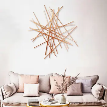 35" X 34" Rose Gold Metal Abstract Lines Hanging Dimensional Sculpture