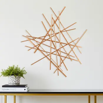 29" X 27" Rose Gold Metal Abstract Hanging Dimensional Sculpture