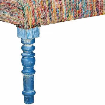 47" Rainbow Stripe Blue Leg Upholstered Bench