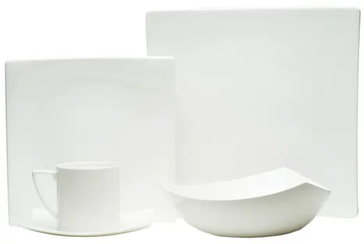 White Five Piece Square Bone China Dinnerware Set