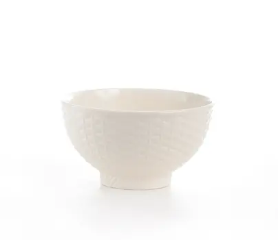 White Four Piece Weave Stoneware Service For Four Bowl Set