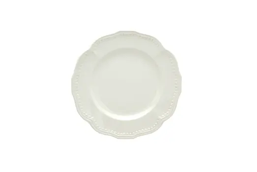 White Four Piece Round Scallop Stoneware Service For Four Salad Plate Set