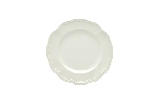 White Four Piece Round Scallop Stoneware Service For Four Salad Plate Set