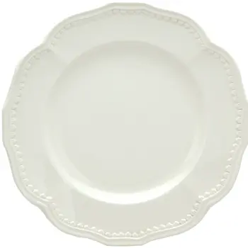 White Four Piece Round Scallop Stoneware Service For Four Salad Plate Set