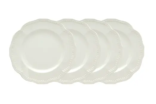 White Four Piece Round Scallop Stoneware Service For Four Salad Plate Set