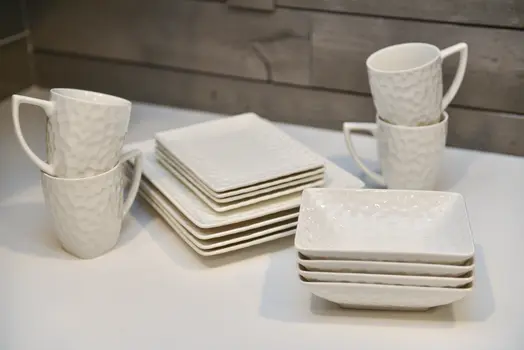 White Six Piece Pebbled Porcelain Service For Six Bowl Set