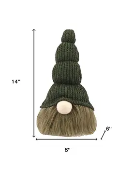 14" Green Chunky Knit Hat Fabric Sitting Gnome Sculpture