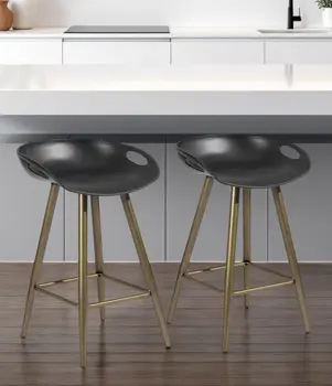 Set of Two 24" Black And Bronze Steel Backless Counter Height Bar Chairs