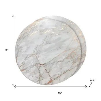 15" X 15" Gold Ivory And Gray Abstract Agglomerated cork Round Placemats