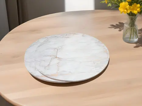 15" X 15" Gold Ivory And Gray Abstract Agglomerated cork Round Placemats