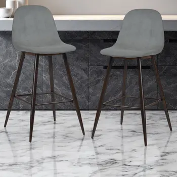 Set of Two 26" Gray And Gold Steel Counter Height Bar Chairs