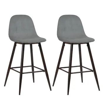 Set of Two 26" Gray And Gold Steel Counter Height Bar Chairs