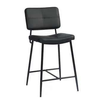 Set Of Two 36" Black Faux Leather Low Back Counter Height Bar Chairs
