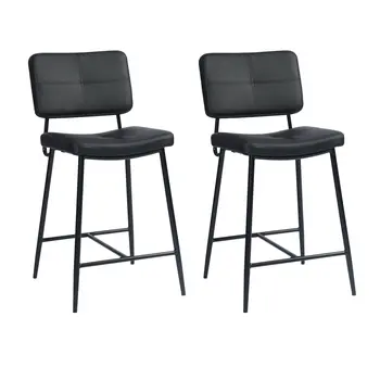 Set Of Two 36" Black Faux Leather Low Back Counter Height Bar Chairs