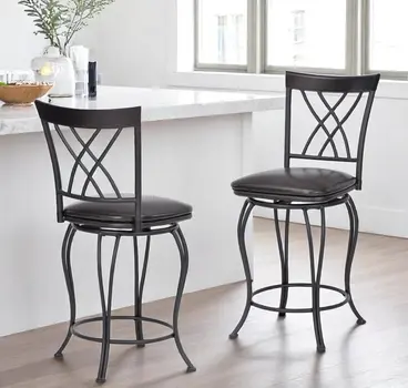 Set of Two 24" Black Manufactured Wood and Steel Counter Height Swivel Bar Chairs