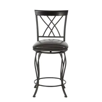 Set of Two 24" Black Manufactured Wood and Steel Counter Height Swivel Bar Chairs