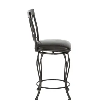 Set of Two 24" Black Manufactured Wood and Steel Counter Height Swivel Bar Chairs