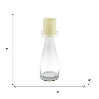 11" Clear Glass Centerpiece Pillar Candle Holder With Candle