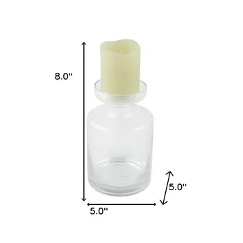 8" Clear Glass Centerpiece Pillar Candle Holder With Candle