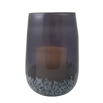 8" Gray And White Glass Tabletop Hurricane Candle Holder With Candle