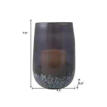 8" Gray And White Glass Tabletop Hurricane Candle Holder With Candle