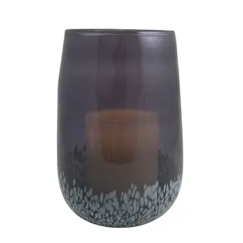 8" Gray And White Glass Tabletop Hurricane Candle Holder With Candle