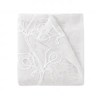 72" White Floral Faux Linen Shower Curtain With Embroidery